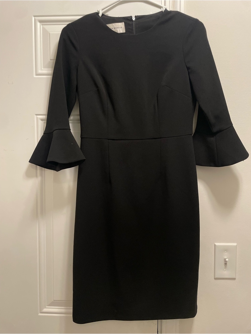 Donna Morgan Womens Black Long-Sleeve Sheath Dress with Fluted Cuffs Size 0